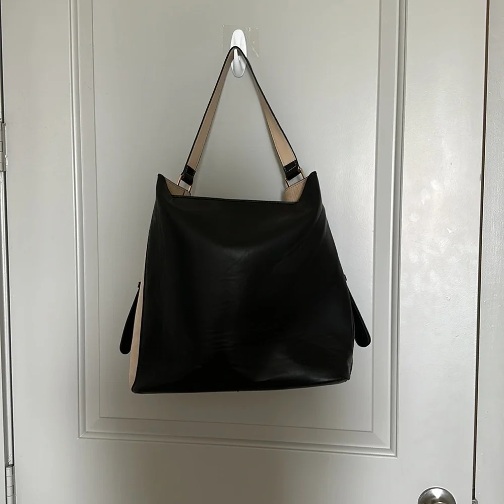 Great condition faux suede and faux leather, H&M shoulder bag, tan and black